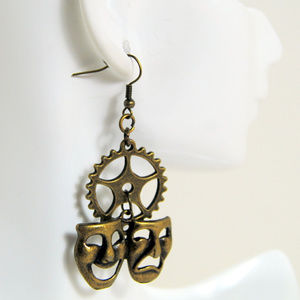 Bronze Comedy & Tragedy Masks Earrings Jewelry